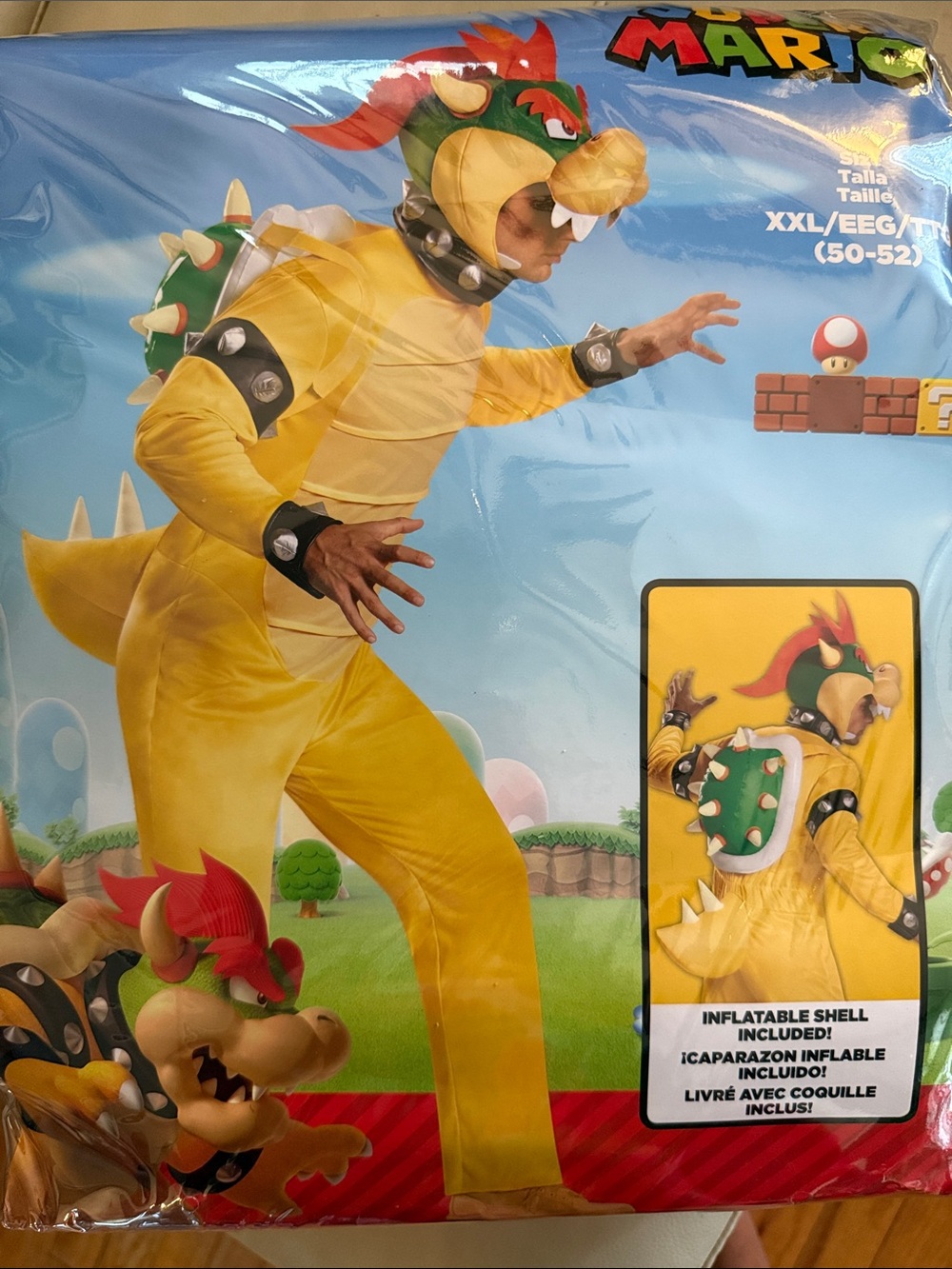 Disguise Super Mario Bowser Yellow Plush Jumpsuit Costume with Inflatable Shell